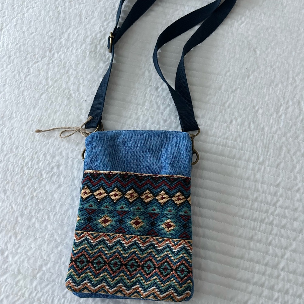 Blue Patterned Crossbody Shoulder Bag